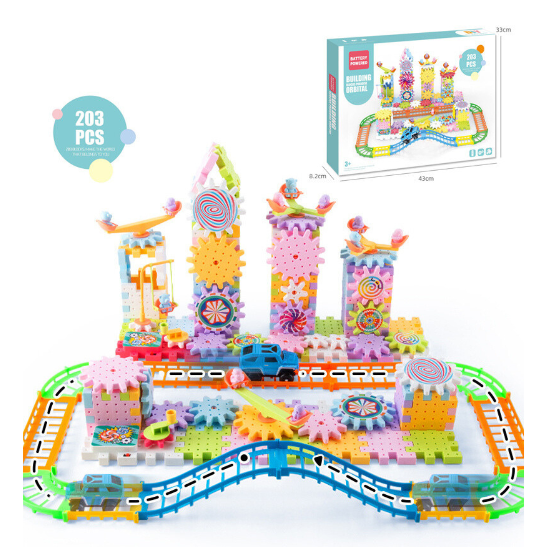 Kids Rotating Gear Track Building Blocks Set
