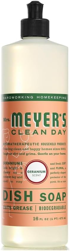 Mrs. MEYER'S Clean Day Geranium Scent Variety, 1 Room Freshener 8 OZ, 1 Liquid Dish Soap 16 OZ, 1 Liquid Hand Soap 12.5 OZ, 1 Multi-surface Cleaner 16 OZ, Geranium, 1 CT