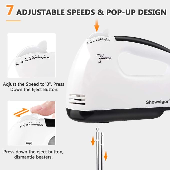 Handmixer Electric Handheld - 7 Speed Portable Kitchen Mixer Electric with 5 Stainless Steel Accessories Whisk, Food Beater for Whipping Mixing Cookies Cakes Eggs Dough