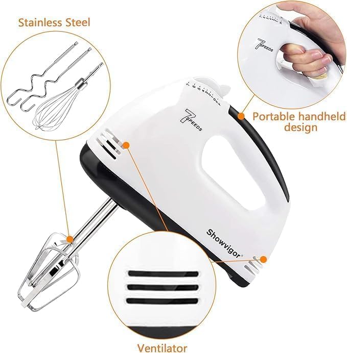 Handmixer Electric Handheld - 7 Speed Portable Kitchen Mixer Electric with 5 Stainless Steel Accessories Whisk, Food Beater for Whipping Mixing Cookies Cakes Eggs Dough