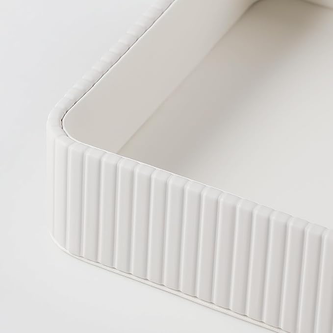 2 Pack Nightstand Organizer Tray, Decorative Perfume Valet Tray Trinket Dish Catch All Purse Key Bowl, PU Leather Coffee Table Trays for Vanity Dresser Bedside Bathroom Countertop (Ivory)