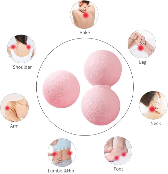 2-Piece Peanut Massage Ball Roller,Double Lacrosse Ball,Acupoint Myofascial Release,Muscle Knot Relaxer Trigger Point for Physical Therapy, Occipital,Back Knot,Psoas Muscle Release Tool (Pink)