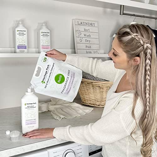 Heritage Park Silk & Wool Fragrance Free, Hypoallergenic, pH-Neutral Laundry Detergent - Dermatologist-tested, Sensitive Skin-Friendly, Enzyme-Free, Ultra Concentrated (64 fl oz Refill)