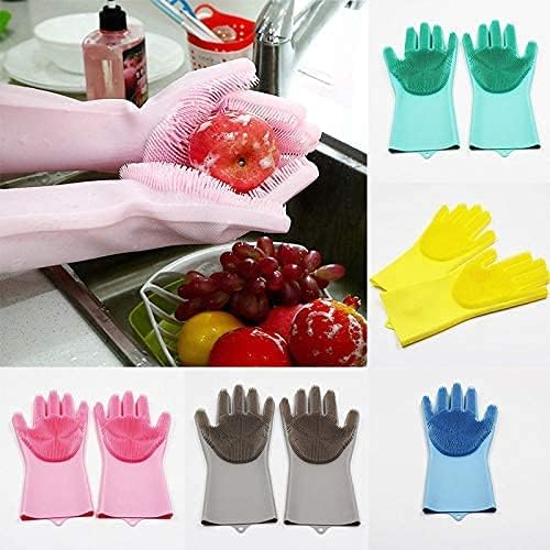 Silicone Dishwashing Gloves, Pet Grooming Rubber Scrubbing for Dishes, Sponge Wash Cleaning with Scrubbers (13.6" L)