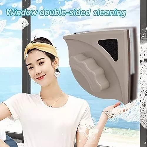 Double Sided Window Cleaner with ABS Plastic Shell Rubber Magnetic Glass Wiper Adjustable Magnetic Washing Brush Equipment for Home High Rise Window(Blue)(No Washer Fluid)