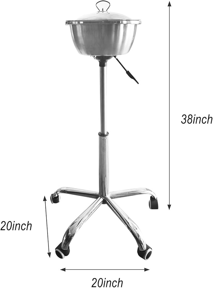 Portable Gym Chalk Stand with Stainless Steel Bowl: Freestanding Gym Chalk Holder Bucket with Heavy Duty Rolling Wheels for Gymnastics Weight Lifting Accessories