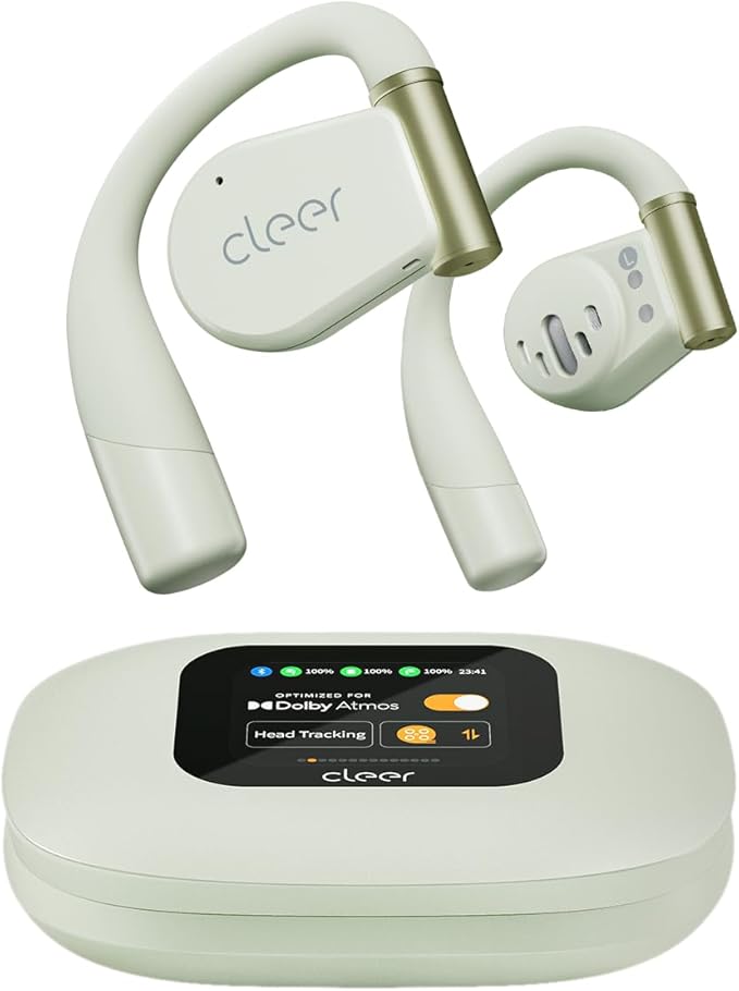 Cleer ARC 3 Open Ear Headphones - Dolby Audio, Snapdragon Sound True Wireless Earbuds, 50Hr Battery, Bluetooth 5.4, IPX 7, Multi-Point, Smart Controls, Wireless Charging Smart Case, Comfort Fit, Green