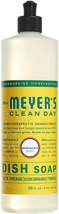 Mrs. MEYER'S Clean Day Honeysuckle Scent Variety, 1 Room Freshener 8 OZ, 1 Liquid Dish Soap 16 OZ, 1 Liquid Hand Soap 12.5 OZ, 1 Multi-surface Cleaner 16 OZ, Honeysuckle, 1 CT