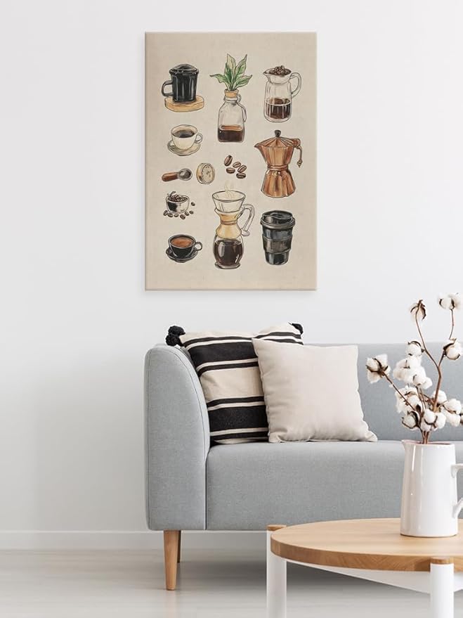 Vintage Espresso Coffee Chart Canvas Print Poster Kitchen Supplies Wall Art Minimalist Watercolor Painting Home Decor Aesthetic Pictures for Dining Room Cafe Shop Restaurant 16x24inch Unframed