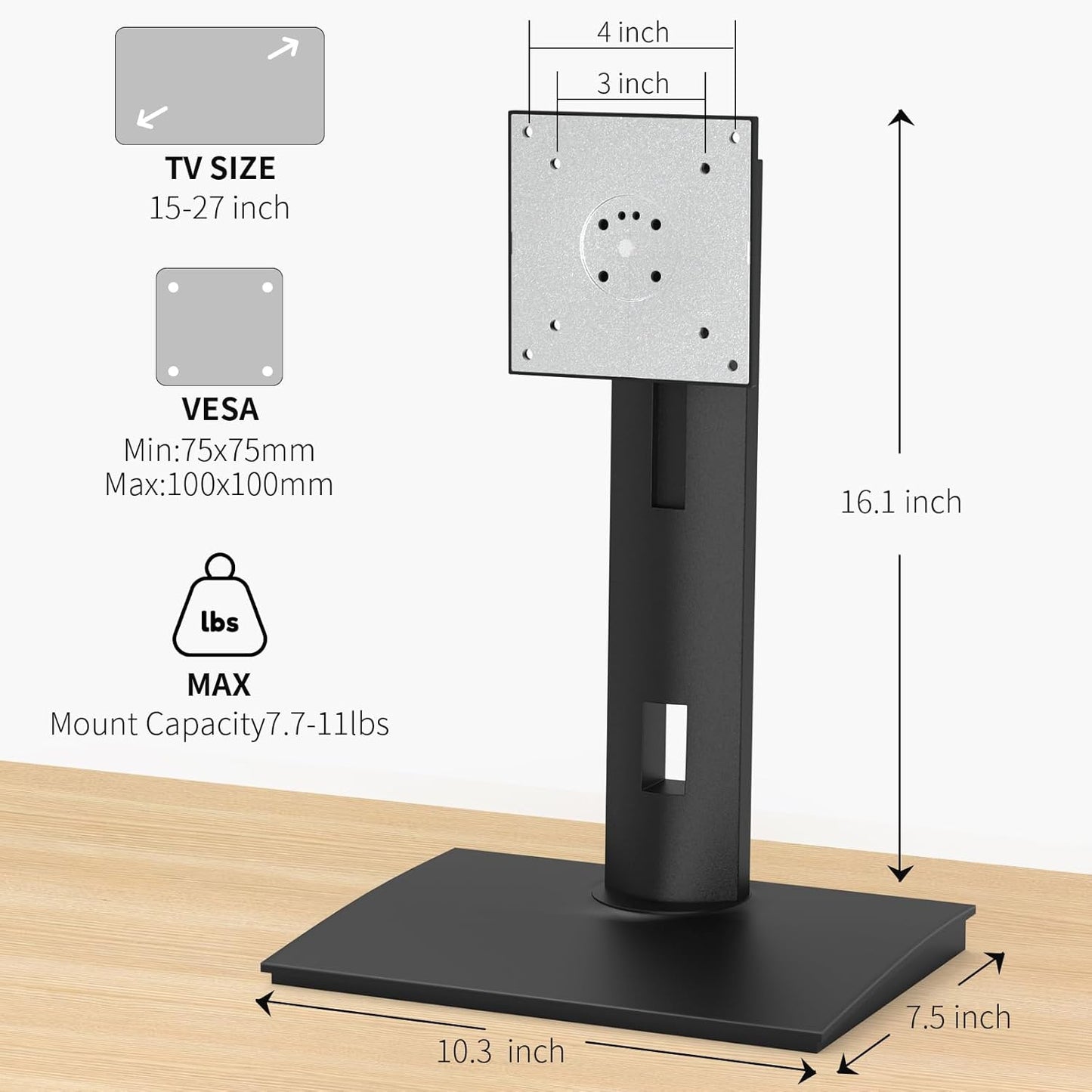 Vesa Monitor Stand with Spring-Adjustable Height, Swivel, Tilt, Rotation Vesa Stand, Compatible with Monitors Within 32 inch and Weighing Between 4.8-11lb (Black, Only for 7.7-11 lb Monitor)