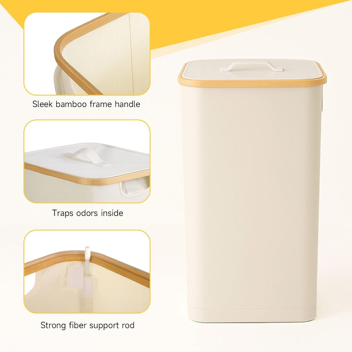 100L Extra Large Foldable Laundry Hamper with Lid - Dirty Clothing Hamper & Collapsible Basket, Portable Clothes Organizer for Home, Travel, Bathroom & Laundry Room, Beige