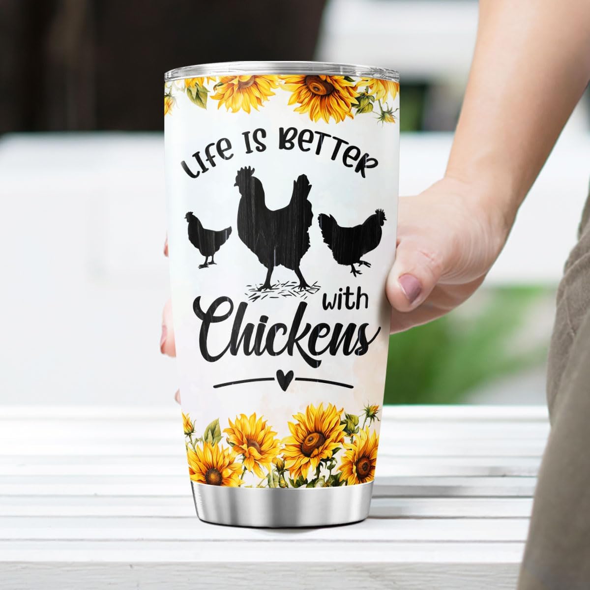 Chicken Gifts, Flower Cups Sunflower Floral Spring, Tumbler 20 Oz With Lid And Straw, Life Is Better With Chicken
