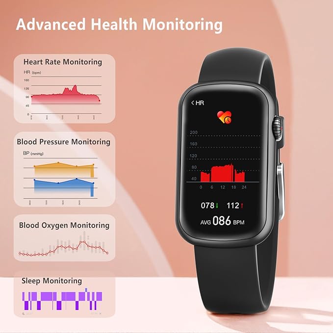 FITVII Slim Fitness Tracker with Blood Oxygen, Blood Pressure, 24/7 Heart Rate and Sleep Tracking, IP68 Waterproof Activity Trackers and Smart Watches with Step Tracker, Pedometer for Women Men