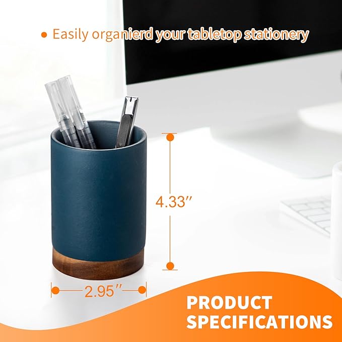 Pen Holder for Desk, Ceramic Pencil Organizer & Makeup Brush Holder, Office Decor and Desk Accessories,Perfect Office Organization,Teacher Supplies(Royal Blue, Set / 1)