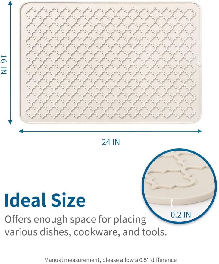 AMOAMI Dish Drying Mat,Heat-resistant,Easy Clean,Silicone Dish Drying Mats for kitchen Counter,Kitchen Gadgets Kitchen Accessories Kitchen Appliances (16" x 24", BEIGE)