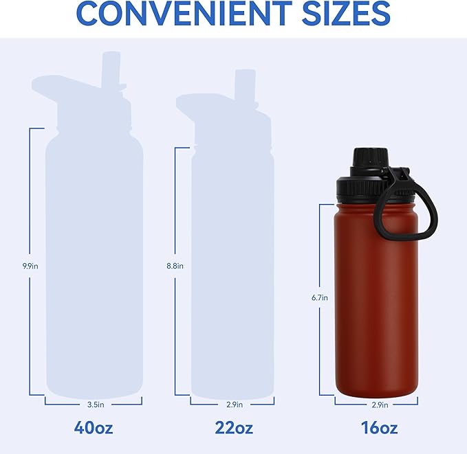DOMICARE 16 oz Kids Water Bottle for School Stainless Steel Double Wall Vacuum Insulated Water Bottle with Straw lids & Spout Lid, Leakproof BPA Free (Red,8)