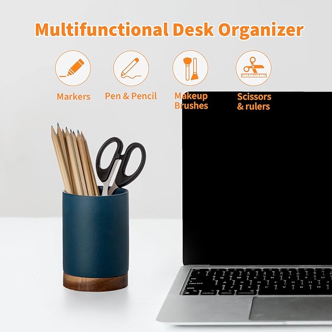 Pen Holder for Desk, Ceramic Pencil Organizer & Makeup Brush Holder, Office Decor and Desk Accessories,Perfect Office Organization,Teacher Supplies(Royal Blue, Set / 2)