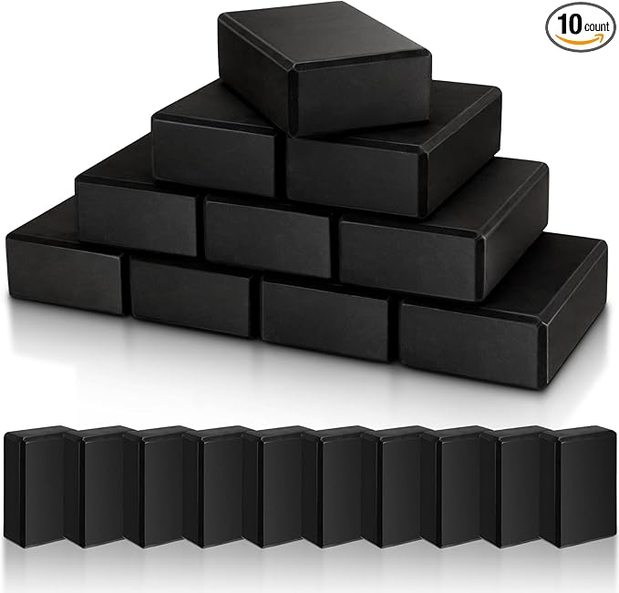 Yilloog 10 Pcs Foam Eva Yoga Blocks Non Slip Lightweight Bricks Yoga Bulk Supportive Blocks Prop Accessories for Pilates Stretching and Meditation Women Men Yogi Beginners, Black