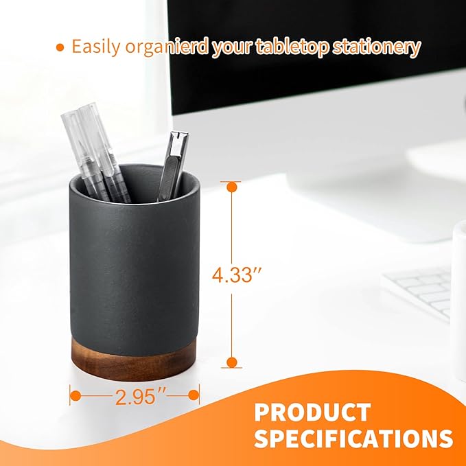 Pen Holder for Desk, Ceramic Pencil Organizer & Makeup Brush Holder, Office Decor and Desk Accessories,Perfect Office Organization,Teacher Supplies (Dark Grey, Set / 1)