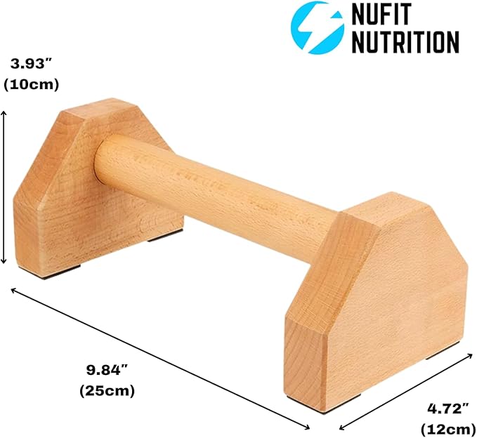 NuFit Premium Beech Wood Parallettes Push Up Bars, Resistant & Non-Slip Calisthenics Gear Adaptable to Any Surface, Wrists-Joint Supportive Push Up Stands for Home or Gym Workouts, Pack Of 2