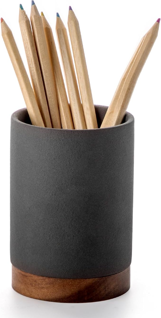 Pen Holder for Desk, Ceramic Pencil Organizer & Makeup Brush Holder, Office Decor and Desk Accessories,Perfect Office Organization,Teacher Supplies (Dark Grey, Set / 1)