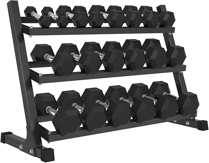 Mikolo Dumbbell Sets with Rack, Rubber Hex Dumbbells, Multiple Choices in 160/200/380/450/550LB, Hand Weights with Chrome Handle for Strength Training