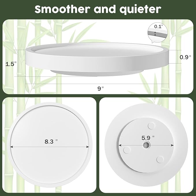 Turntable Vanity Tray 9 Inch for Perfume Candle, Bamboo Kitchen Sink Countertop Organizer for Keep Glass, Sponge and Soap Bathroom Countertop Organizer White
