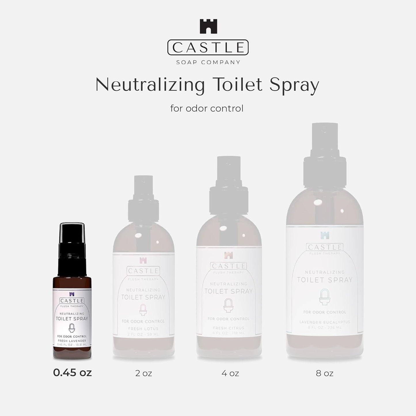 Castle Flush Therapy Neutralizing Toilet Spray | Odor Control | Bathroom Freshening Spray | Neutralizes Odors at the Source | Gentle Yet Powerful Formula | Fresh Citrus | 0.45 oz (2 Pack)