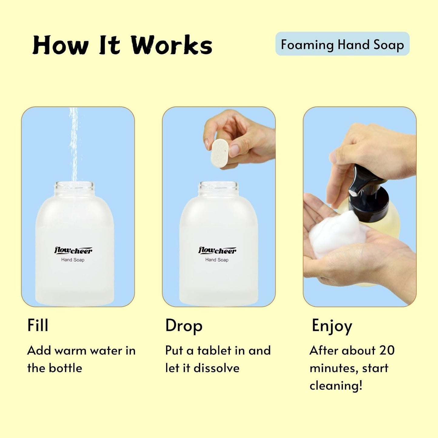 Foaming Hand Soap Tablet Refills-5 Sample Pack Hand Wash Tablets, Zero Waste Eco Friendly Cleaning Supplies-Fills 5 X 9 fl oz Refillable Foam Dispenser(45 Fl oz total)