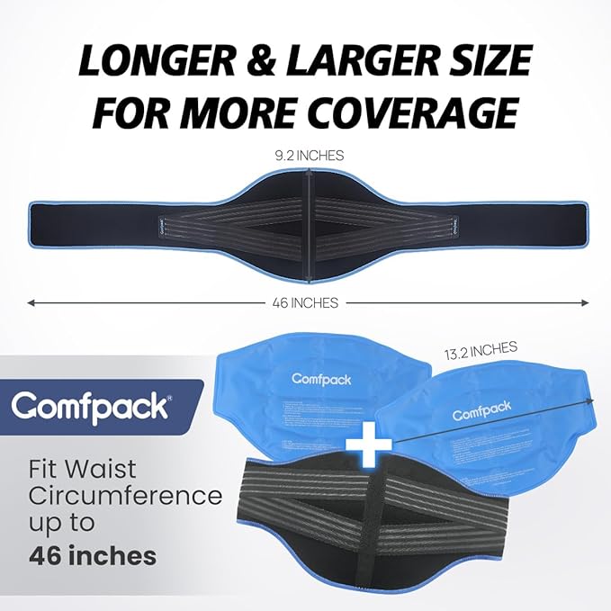 Ice Pack for Back Pain Relief, FSA Eligible, 2 Packs Reusable Lower Back Wrap Hot Cold Therapy for Sciatic Injuries, Tailbone Pain, Lumbar Surgery, Coccyx, Herniated Disc, Gift
