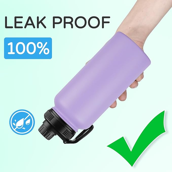 DOMICARE 32 oz Insulated Water Bottle, Vacuum Insulated Stainless Steel Sports Water Bottle with Straw Lid & Spout Lid, Leakproof, Reusable - Travel, Camping, Bike, Purple