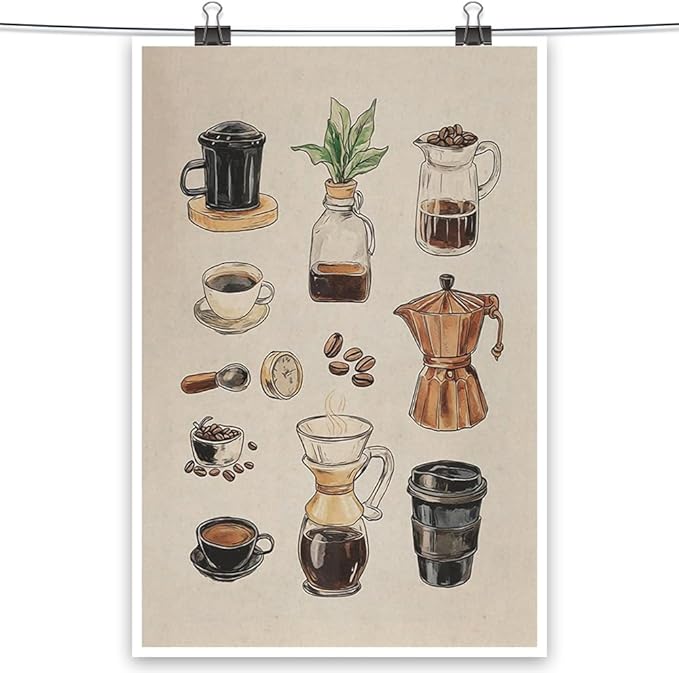 Vintage Espresso Coffee Chart Canvas Print Poster Kitchen Supplies Wall Art Minimalist Watercolor Painting Home Decor Aesthetic Pictures for Dining Room Cafe Shop Restaurant 24x36inch Unframed