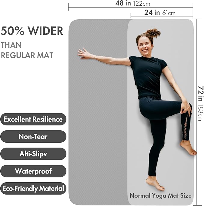 FrenzyBird Large Yoga Mat 6'x 4'(72”x 48”)—1/4" &1/3" Extra Wide Exercise Mat 183cm x 122cm Large Exercise Mat Big Home Yoga Mat Pilates Mat,Non Slip,Thick,TPE Workout Mat,for Women & Men, Yoga, Pilates, Gym and Floor Workouts Pilates