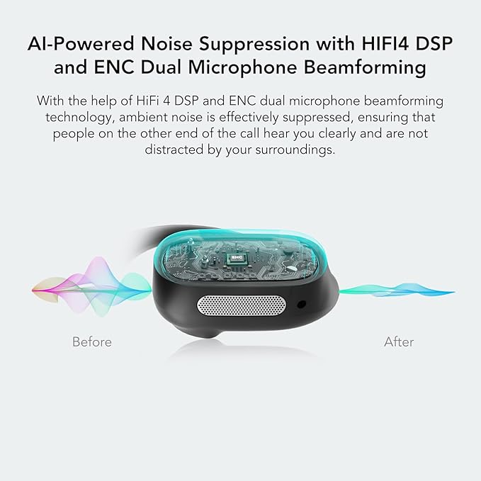 MemPod Fit 2 Open Ear Bluetooth Headphones,Wireless Earbuds with Deep Bass, Up to 45H Playtime with Charging Case, Ultra Comfort, Dual Connection, Air Conduction, for Phone/Mac Black