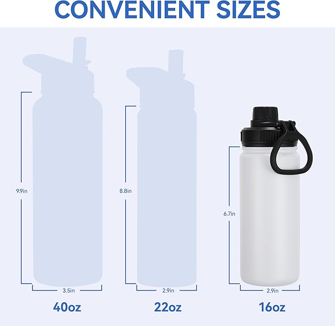 DOMICARE 16 oz Kids Water Bottle for School Stainless Steel Double Wall Vacuum Insulated Water Bottle with Straw lids & Spout Lid, Leakproof BPA Free (White,1)