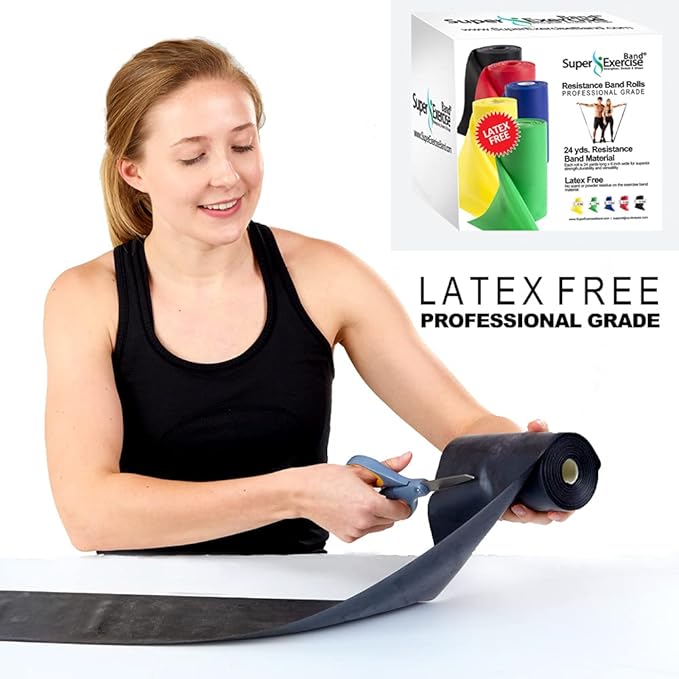 Resistance Band for Working Out - 8,16,24 Yard Resistance Bands Bulk Rolls - 10 Strengths in Light Medium and Heavy Exercise Bands - Latex Free Workout Bands Including iPhone App and e-Book