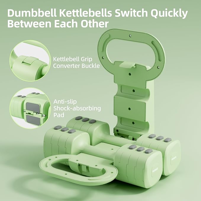 Lightweight Adjustable Dumbbell Kettlebell Set - 4 in 1 Free Weight Set with Kettlebell Grip Converter, Each 2.2 3.3 4.4 5.5lb Quick Change Weight Women Dumbbell Set for Small Spaces Home Gym