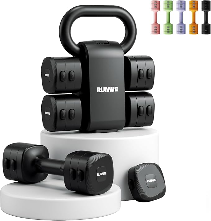 Lightweight Adjustable Dumbbell Kettlebell Set - 4 in 1 Free Weight Set with Kettlebell Grip Converter, Each 2.2 3.3 4.4 5.5lb Quick Change Weight Women Dumbbell Set for Small Spaces Home Gym
