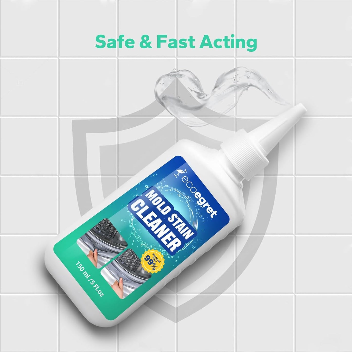 Mold Stain Remover Gel (5 Fl Oz), Multifunctional Mold Stain Remover, Heavy Duty Stain Gel Cleaner for Front Loader Washing Machine Seal, Bathroom Grout, Shower, Caulk