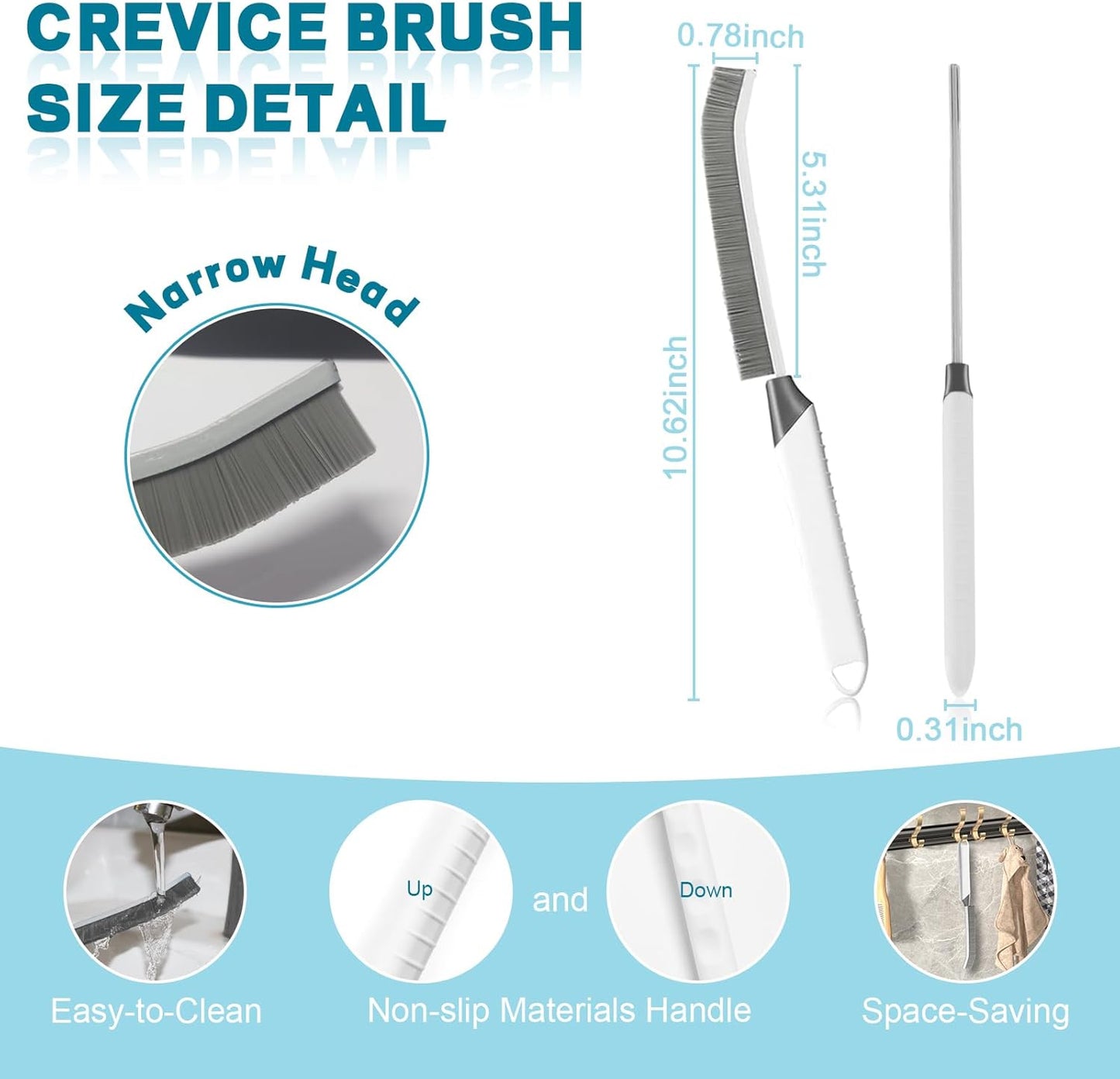 Thin Crevice Cleaning Brush Set - Gap Cleaning Tools, Multi-Purpose Hard Bristle Grout Scrub Brushes & Grout Cleaner Brush for Deep Scrubbing in Kitchen, Bathroom, Toilet, Sink Gap 6Pcs