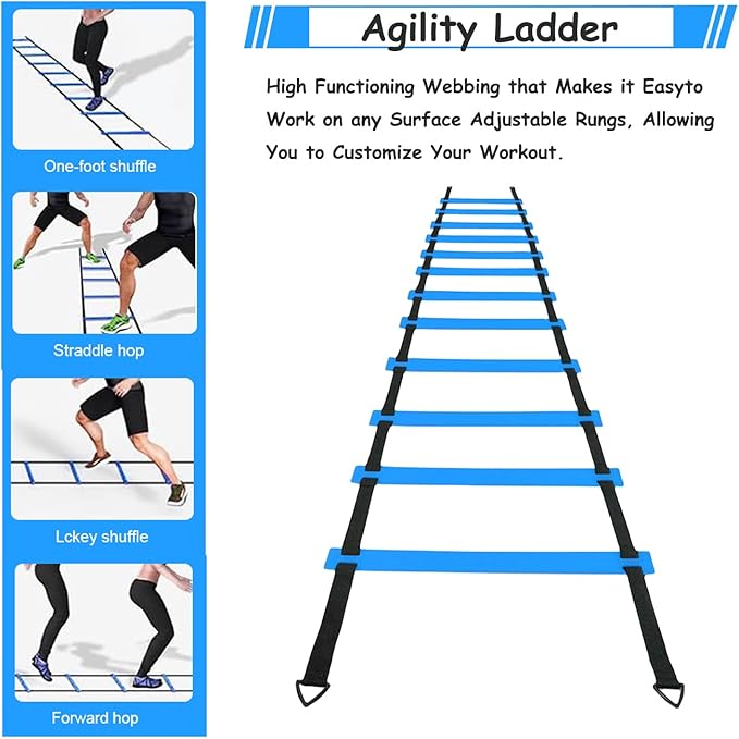 Soccer Agility Training Equipment Set, Soccer Accessories 12 Rung 20Ft Agility Ladder, 12 Disc Cones, Solo Soccer Trainer, Jump Rope - Speed Training Equipment Gifts for boy