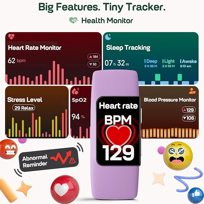 FITVII Fitness Tracker, Slim AMOLED Fitness Watch 2025 with 24/7 Heart Rate, Blood Pressure, Blood Oxygen, Stress Monitor, Step Calorie Counter, IP68 Waterproof Smart Watch for Women Men