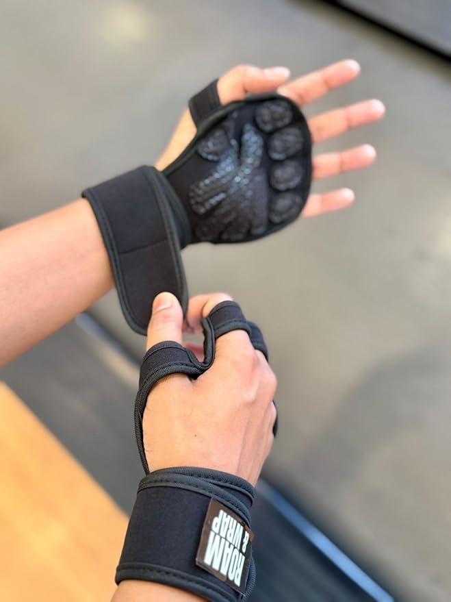 Roam & Wrap - Premium Weightlifting Gloves for Men & Women – Full Palm Protection, Non-Slip Grip, Wrist Support Straps, Breathable Workout Gloves for Gym & Training