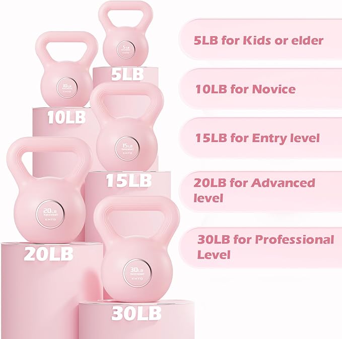 KHTO Kettlebells Fitness Exercise-Pink Strength Training Kettlebell Sets,Dumbbell Weights for Home Gym Equipment