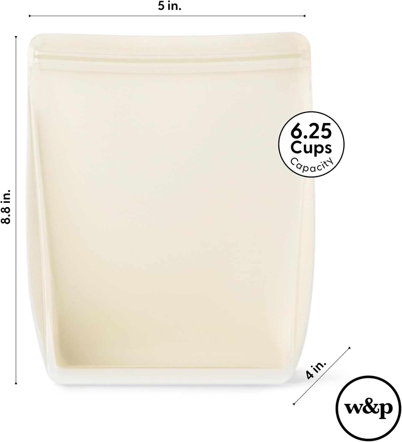 W&P Porter Silicone Reusable Storage Bag, Sandwich (50oz Stand-Up), Oat, Food Storage Container, Microwave and Dishwasher Safe, Easy Cleaning