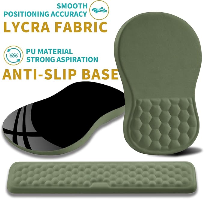 Hokafenle 2 in 1 Ergonomic Mouse Pad Wrist Support & Wrist Rest for Computer Keyboard Set, with Relieve Carpal Tunnel Pain Massage Bulge and Full Memory Gel Design (2In1 Set, Dark Green)