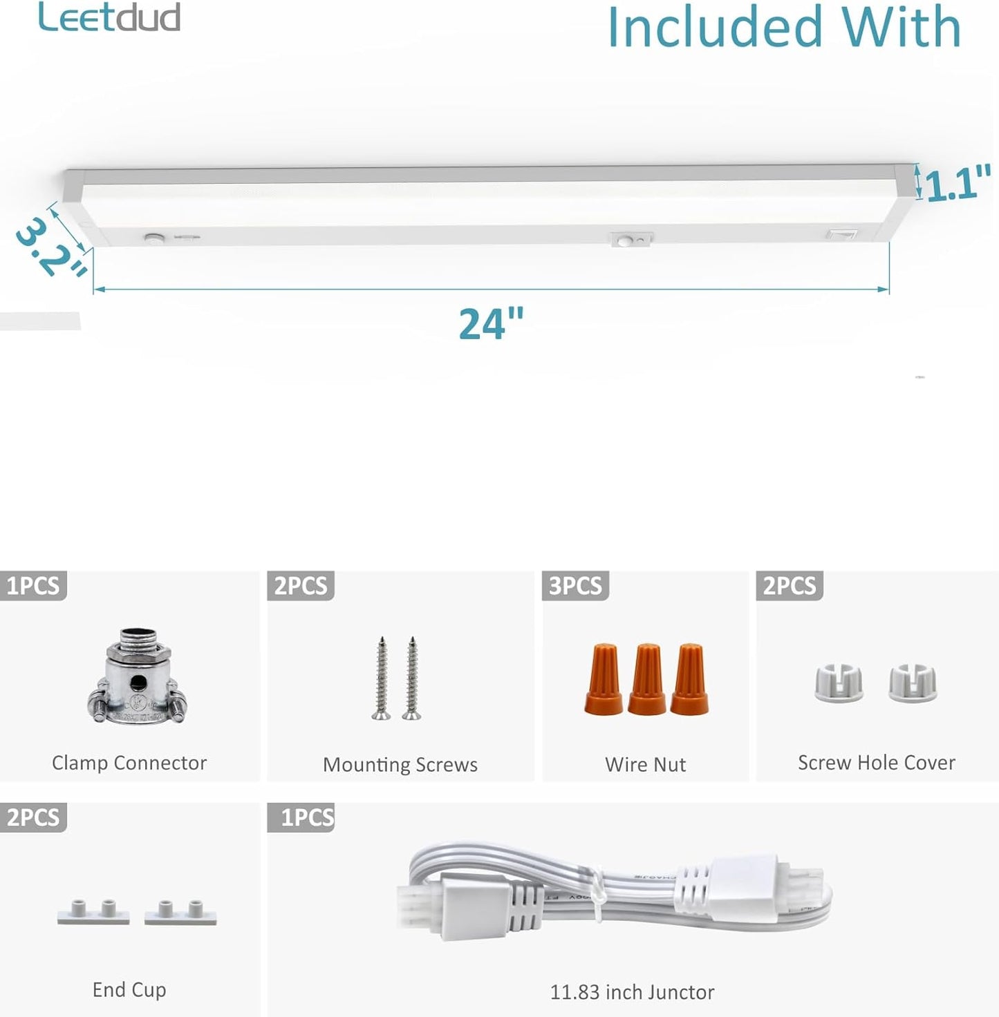 LED Under Cabinet Lighting Motion Sensored Hardwired with Built-in Dimmer, 24 Inch 12W Dimmable 5 Color 2700/3000/3500/4000/5000K, Linkable Eyes Care for Kitchen, Counter, ETL Listed, White