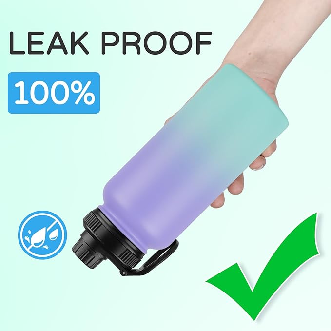 DOMICARE 32 oz Insulated Water Bottle, Vacuum Insulated Stainless Steel Sports Water Bottle with Straw Lid & Spout Lid, Leakproof, Reusable - Travel, Camping, Bike, Purple Green Gradient