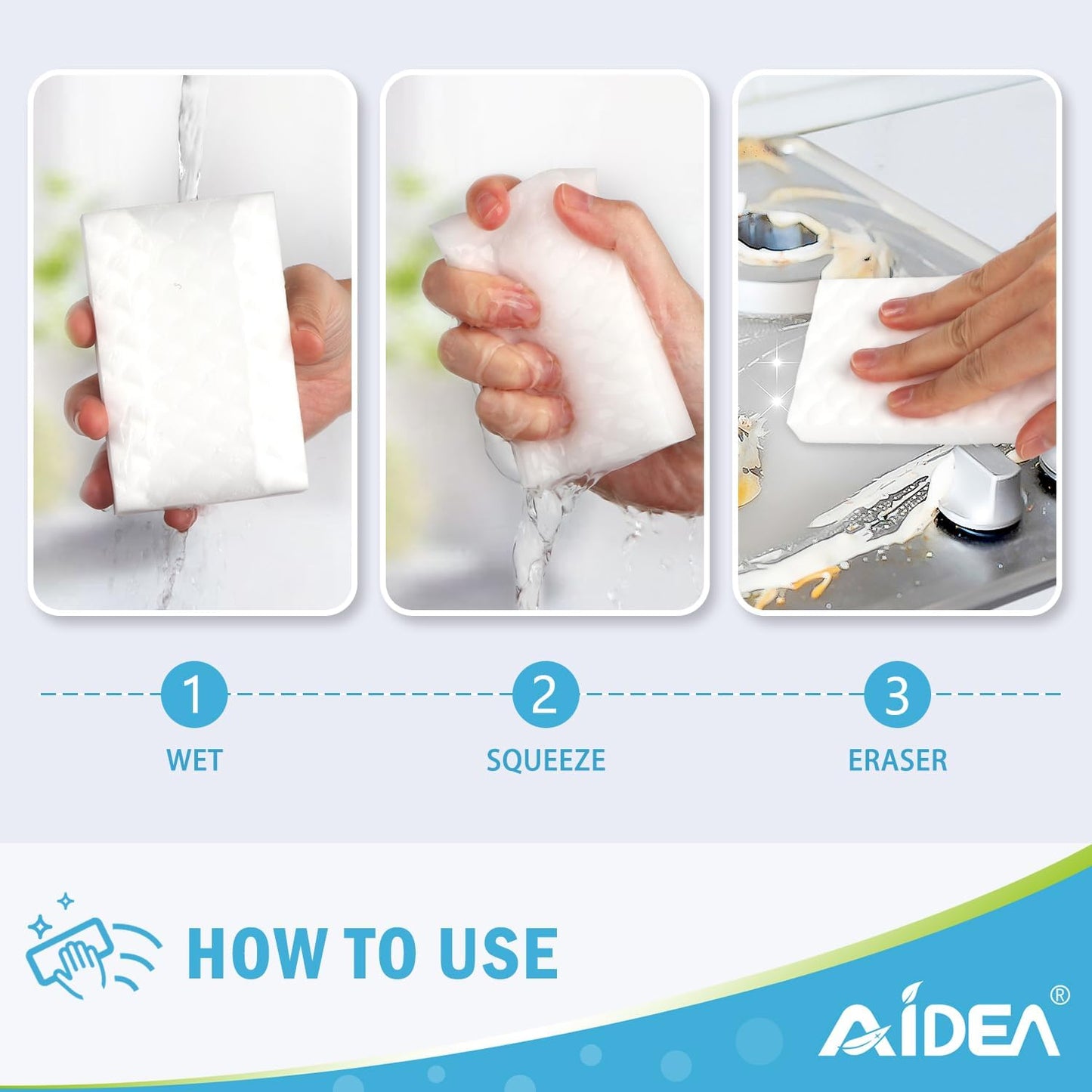 AIDEA Magic Sponges Cleaning Eraser, 2X Density Stronger Sponge for Household, Powerful Scrubber Foam Pads, Multi-Surface Cleaning Supplies for Kitchen, Furniture, Bathroom, Sink, Wall, 96 Pads