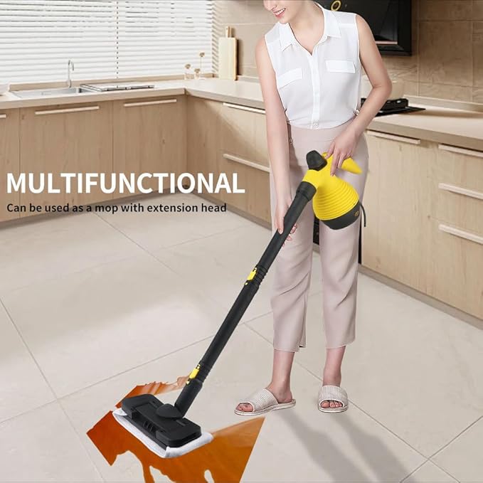 Steam Cleaner, Pressurized Handheld Mop Steam Cleaner for Home with 18 PCS Accessory & Safety Lock, Large Capacity Mop Steam for Cleaning, Car, Bathroom, Shower, Window, Grime, Grease - Yellow